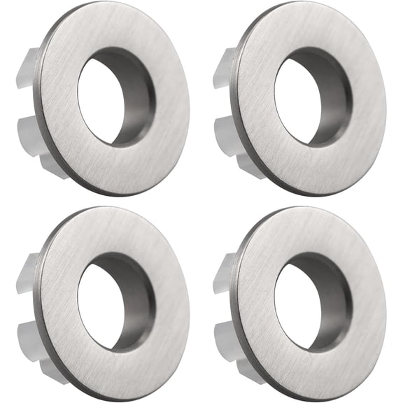 4 PCS Sink Basin Trim Overflow Cover, Brass Insert in Hole Round Caps for Bathroom or Kitchen Sink Brushed Nickel