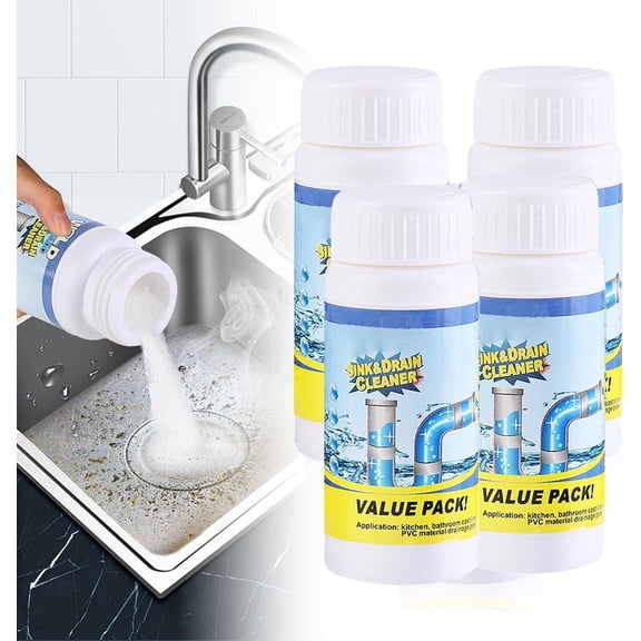 4 PCS Sink and Drain Cleaner, Sink Drain Cleaning Powder, Multi-functional Pipe Unclogging Solution for Kitchen and Bathroom, Fast Acting Clog Remover for Home Users