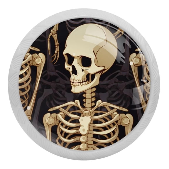 4 PCS Skull Skeleton Crystal Glass Round Cabinet Knob Drawer Pull Handle Glowing in The Dark for Kitchen, Cupboard, Dresser, Wardrobe, etc