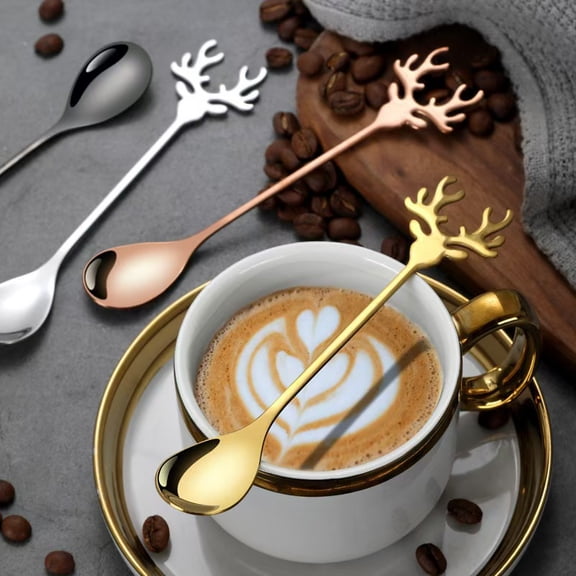 4 PCS Sliver Christmas Elk Deer Head Shape Stainless Steel Dessert Spoons
