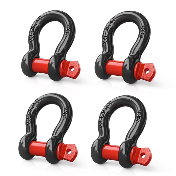 4 PCS Small 5/8" D-Ring Shackles | 3.25 Ton (7165 lbs) Capacity Heavy Duty Off-Road Recovery Shackle Kit for Cars and Other Applications for Tie Downs Towing Black & red
