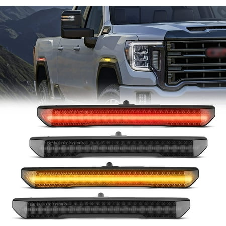 4 PCS Smoked LED Side Marker for 2020-2023 GMC Sierra 2500HD 3500HD Pickup Truck, Front Rear Fender Side Markers Driver Passenger Sides Lamps