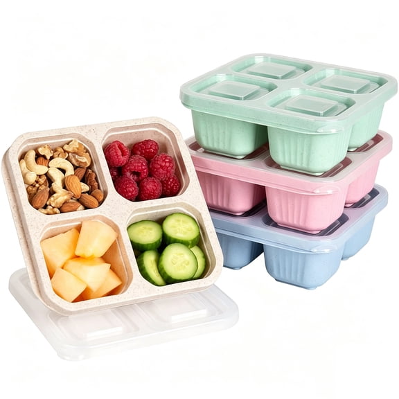 4 PCS Snack Box Containers Set, Reusable 4 Compartment Lunchable Container, Food Storage Containers for Work and Travel,Multicolor