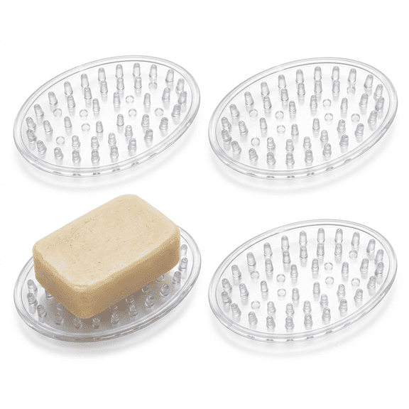 4-pack clear soap box. Transparent soap holder. Durable. Suitable for bathroom use.