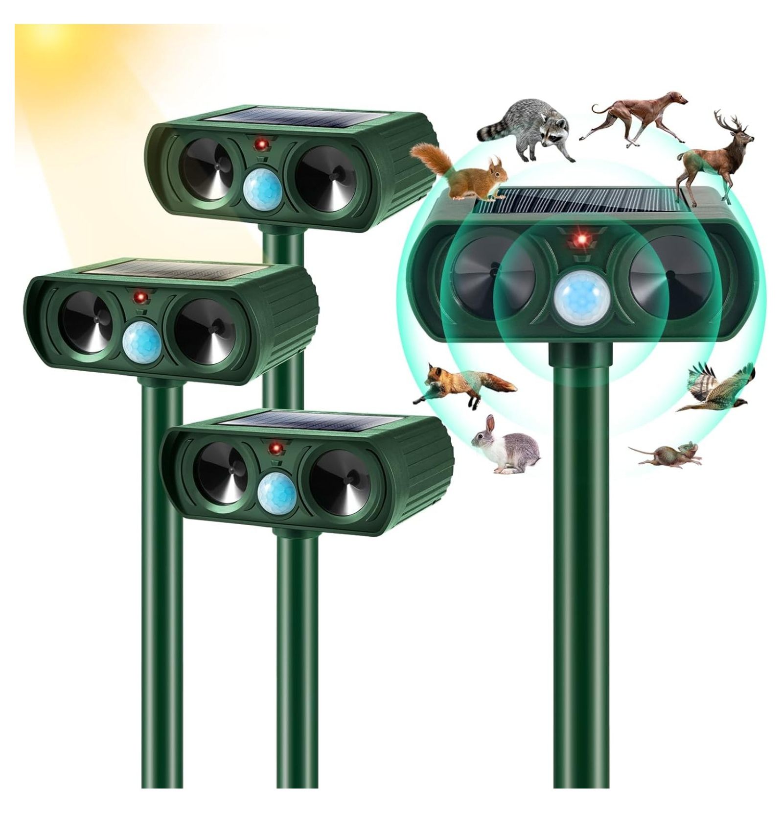 4 PCS Solar Animal Repeller, Ultrasonic Animal Outdoor with Detection