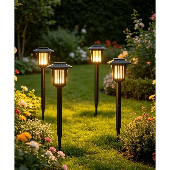 4 PCS Solar Bug Zapper Outdoor, 23" Cordless Mosquito Zapper, Solar Lights Outdoor, 2-in-1 Home Decor & Fly Zapper for Patio, Garden, Backyard