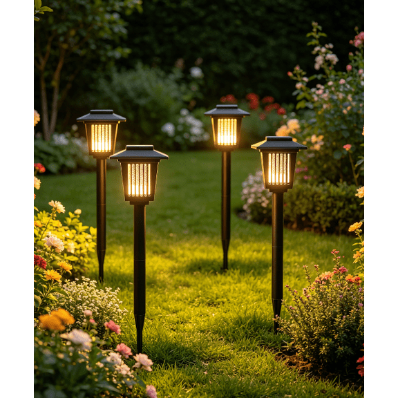 4 PCS Solar Bug Zapper Outdoor, 23" Waterproof Mosquito Zapper, Rechargeable Fly Trap,  2-in-1 Fly Zapper Solar Lights Outdoor, Cordless Fly Insect Trap for Yard
