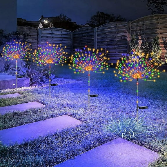 4 PCS Solar Firework Light with Rainbow Tube, 120 LED Outdoor Solar Garden Decorative Lights IP65 Waterproof String