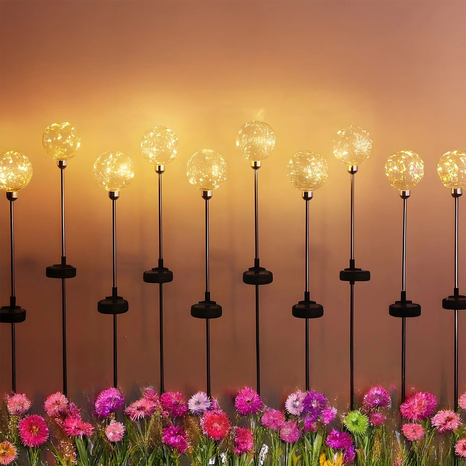 4 PCS Solar Flower Lights Outdoor, Stainless Steel PVC Globe Decorative Lights, 8-CM Diameter, 2.5W Solar Powered with 16 LEDs, IP65 Waterproof Reeds Lights for Lawn and Garden