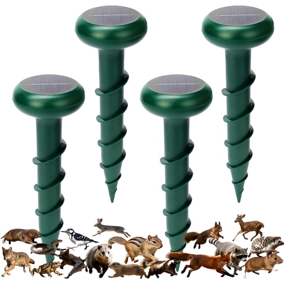 4 PCS Solar Mole Repellent Ultrasonic,Repels Gopher Squirrels,Vole,Rodent Groundhog,Chipmunk,Snake,Rabbits,Skunks.Deer,Raccoons,Coyote,IP44Waterproof,Very Suitable for Outdoor Courtyards and Gardens.