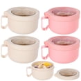 thumbnail image 1 of 4 Pack Soup Bowls with Lids – Microwave-Safe Wheat Straw Dinnerware Set, Easy-Clean Bowls with Handles & Leak-Proof Lids, Perfect for Dorms, Quick Meals & On-the-Go, Beige & Pink, 1 of 5
