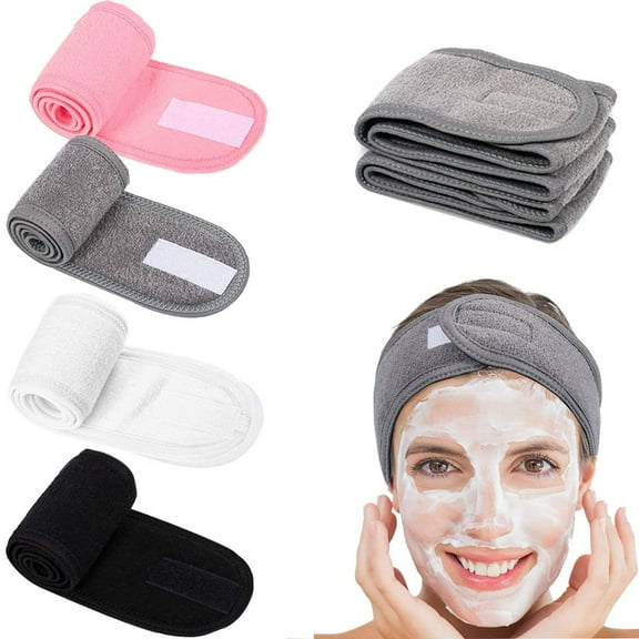 4 PCS Spa Facial Headband for washing face Makeup Shower Bath Wrap Sport Headband Terry Cloth Stretch Towel (White, Black, Gray, Pink)