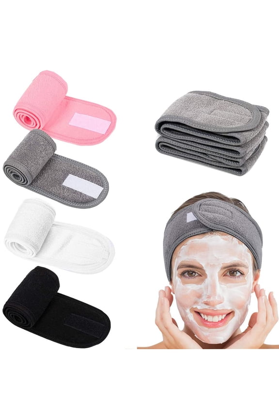 4 PCS Spa Facial Headband for washing face Makeup Shower Bath Wrap Sport Headband Terry Cloth Stretch Towel (White, Black, Gray, Pink)