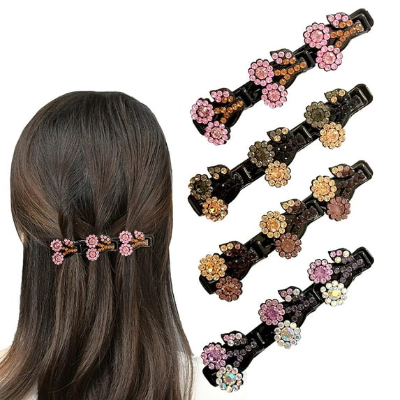 4 PCS Sparkling Crystal Stone Braided Hair Clips, Rhinestone Hair Clips Hairpin Duckbill Clip, Braided Hair Clip with Rhinestone (Color : Yellow)