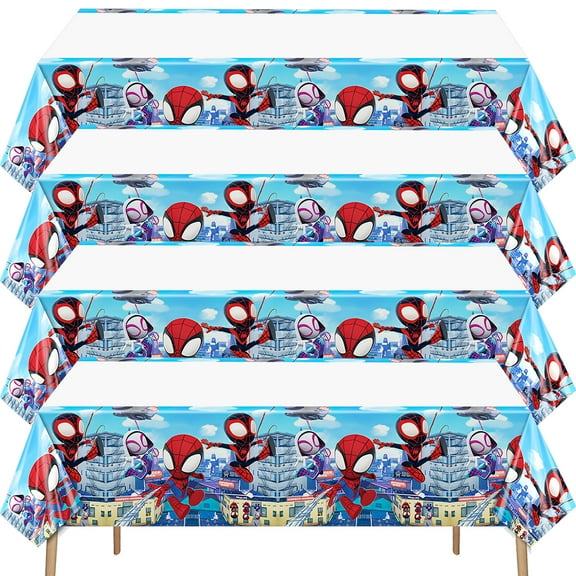 4 PCS Spidey Birthday Party Tablecloth, Disposable Spidey Party Table Cover Story Party Supplies for Kids Birthday Party Decorations