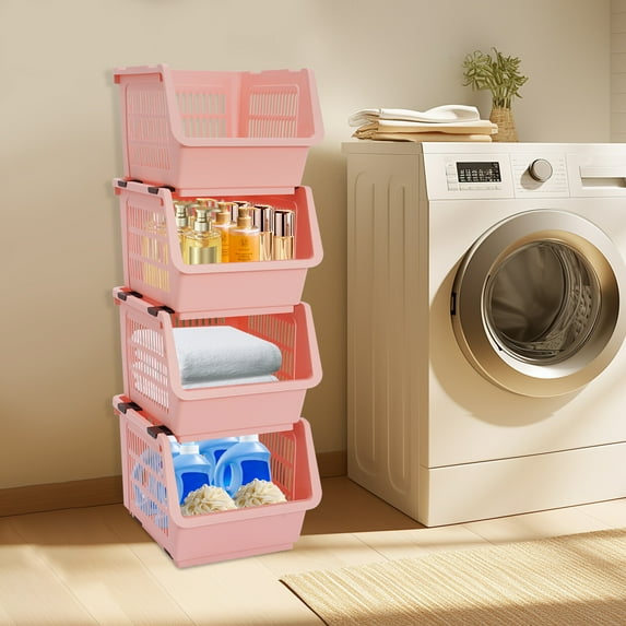 4 PCS Stacking Storage Baskets, Stackable Organizer Baskets, Stackable Storage Bins