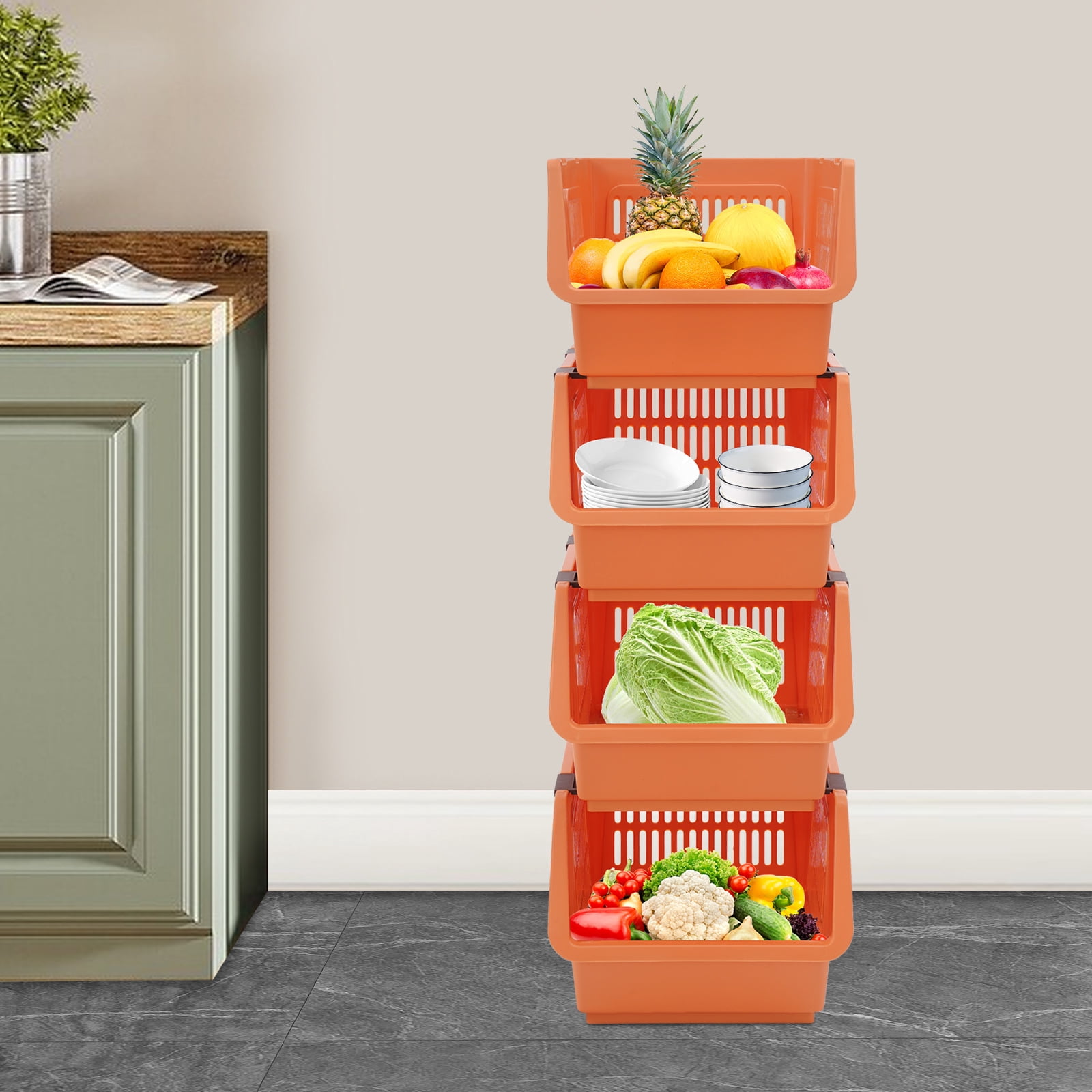 4 PCS Stacking Storage Baskets, Stackable Organizer Baskets, Stackable ...