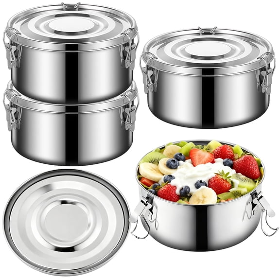 4 PCS Stainless Steel Bento Box, 22 oz Leakproof Food Containers with Locking Clips & Silicone Seal, Reusable Metal Food Storage Box for Work Picnic Travel