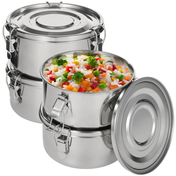 4 PCS Stainless Steel Bento Boxes, 22 oz Reusable Food Storage Containers with Leakproof Silicone Ring & Locking Clips, Dishwasher Safe, Stackable Meal Prep Boxes for Fridge, Office, School, Picnic