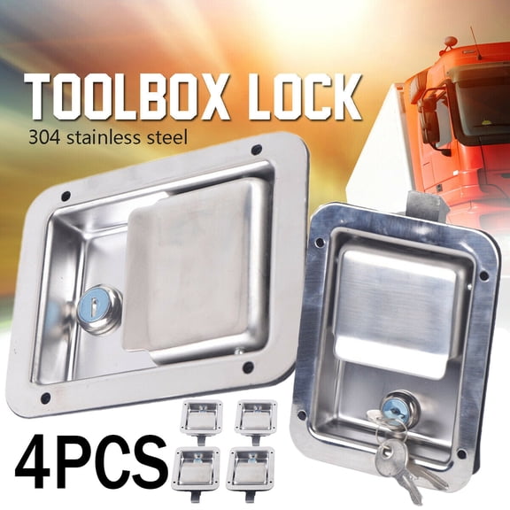 4 PCS Stainless Steel Toolbox Latches, Comfortable Handle Latch, Paddle Door Lock with Keys for Most Trucks, Cars, Vans