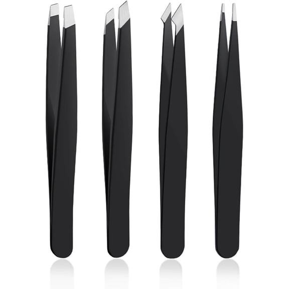 4 PCS Stainless Steel Tweezers Set Precision Tweezers for Ingrown Hair, Facial Hair, Splinter, Blackhead and Tick Remover