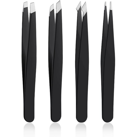 4 PCS Stainless Steel Tweezers Set – Precision for Ingrown Hair, Facial Splinter, Blackhead and Tick Remover