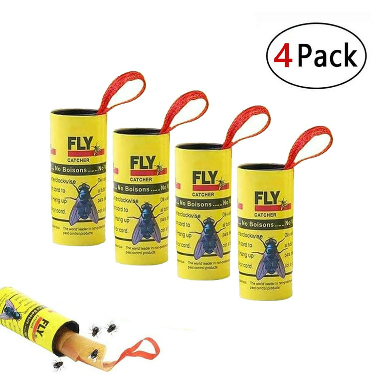 4 PCS Sticky Fly Ribbons, Fly Trap, Fly Catcher Ribbon, Fly Paper Ribbon,  Fly Paper Strips, Fly Paper Strips, Fly Catcher Trap 