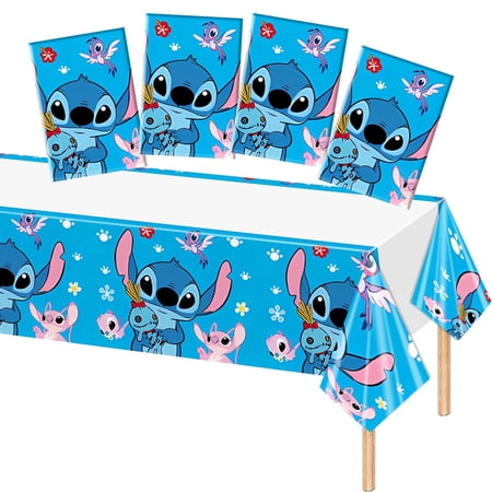 4 PCS Stitch Birthday Party Tablecloth 42.5 x 70.8 inch, Party Tablecloth Plastic Table Cover for Birthday Party Supplies Decorations