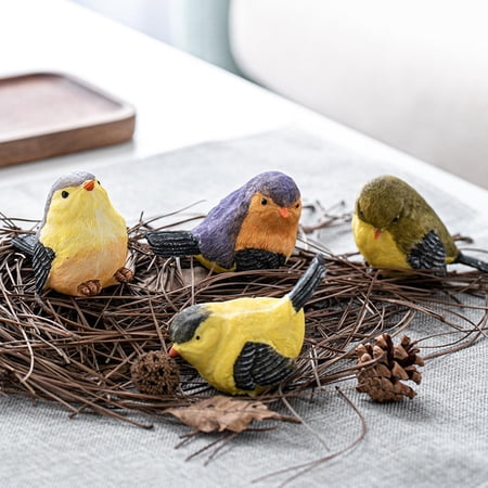 4 PCS Striped Wing Bird Small Resin Decorative Tabletop Figurine Hand Painted Garden Lawn Statue Magpie Figurine Desk Signs Ornaments