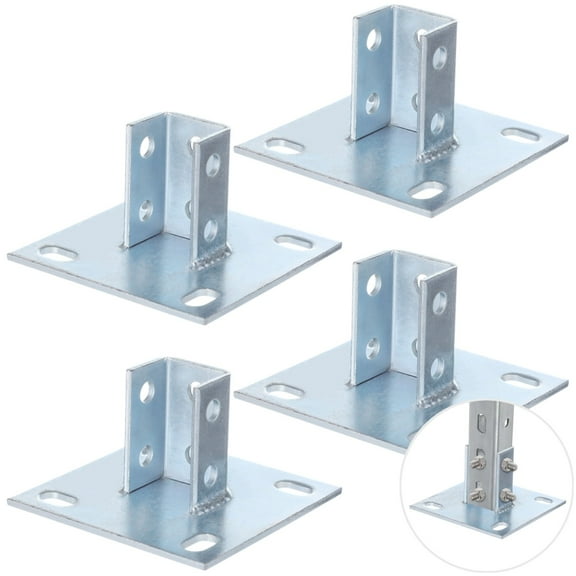 4 PCS Strut Post Bases, 4 Slotted Holes U Post Base for 1-5/8 Inches Square Single Channel, 5.7 x 5.7 Inches Large Panel Anti-Tilt Ground Bracket, Heavy Duty Galvanized Carbon Steel Floor Post Base