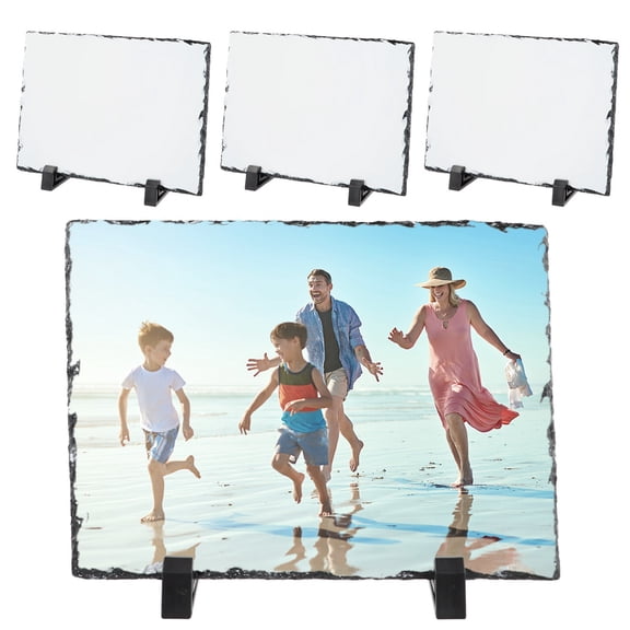 4 PCS Sublimation Blank Slates, Customized Photo Slate with Stands, Desktop Display Photo Plaque, Heat Transfer Rock Stone Photo Frame for Home Decoration, DIY Gifts, 5.5 x 7.5 Inches