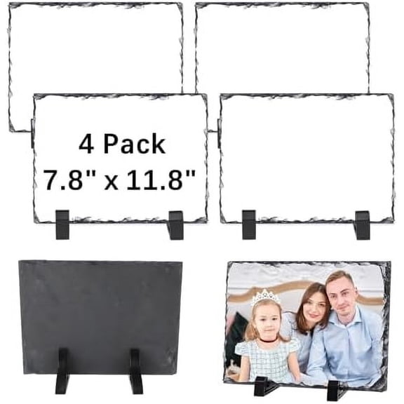 4 PCS Sublimation Slate Blanks Custom Stone Slate Picture Frame Heat Transfer Rock Photo Plaque 7.8x11.8 in with Display Stand Decoration for Desktop Souvenir DIY Personalized Gift -Rectangle