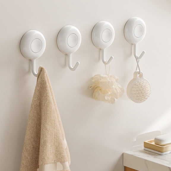4 PCS Suction Cup Hooks for Shower,No Drill Suction Towel Hooks, Reusable Sticky Silicone Suction Cup Base for Bathroom Wall, Glass, Mirror, Tile to Hang Loofahs, Robes