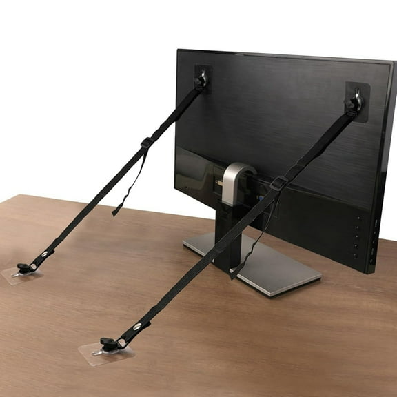 4 PCS TV Adjustable Safety Straps, No Drill Adhesive Anti Tip Furniture Anchors Earthquake Straps Flat Screens to Wall,4 x Straps 8 x Adhesive pad 8 x Nuts,Black