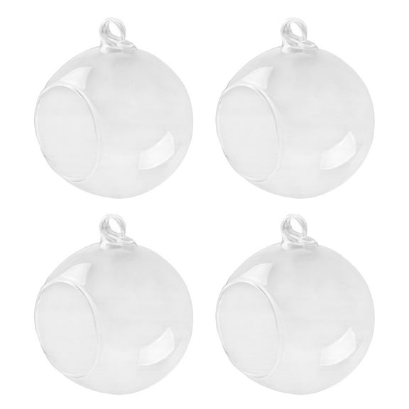 MLINS 4PCS Transparent Hanging Glass Vase Ball Shape Flower Plants Terrarium Vase Flat Base Container Landscape DIY Wedding Home Decoration 80mm