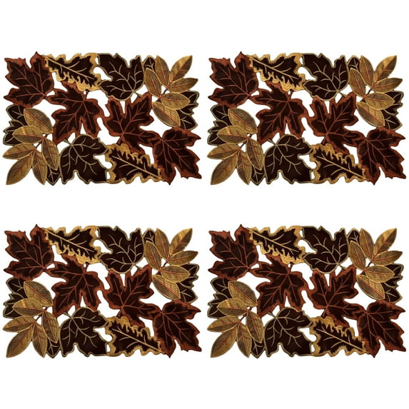 4 PCS Thanksgiving Embroidered Maple Leaves Table Mats, Fall Leaves Rectangular Placemats for Autumn Harvest Home Kitchen Dining Decor (28x43cm)