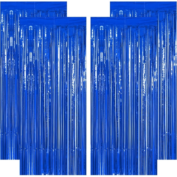 4 PCS Tinsel Backdrop, 3.28 FT x 7.05 FT Dark Blue Backdrop Curtains, Metallic Graduation Fringe Curtains Party Streamer, Navy Blue Party Decorations Photo Props