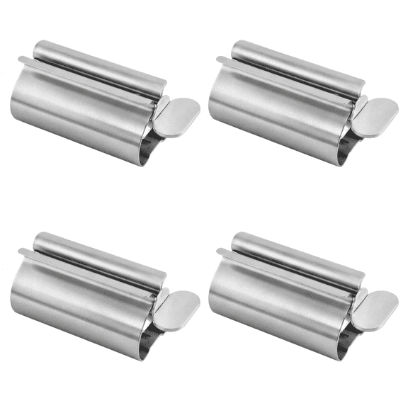 Toothpaste Squeezer, 4 Pack Metal Tube Squeezer, Stainless Steel Rolling Toothpaste Dispenser, Manual Paste Holder for Sink, Facial Cleanser, and Paint Cream