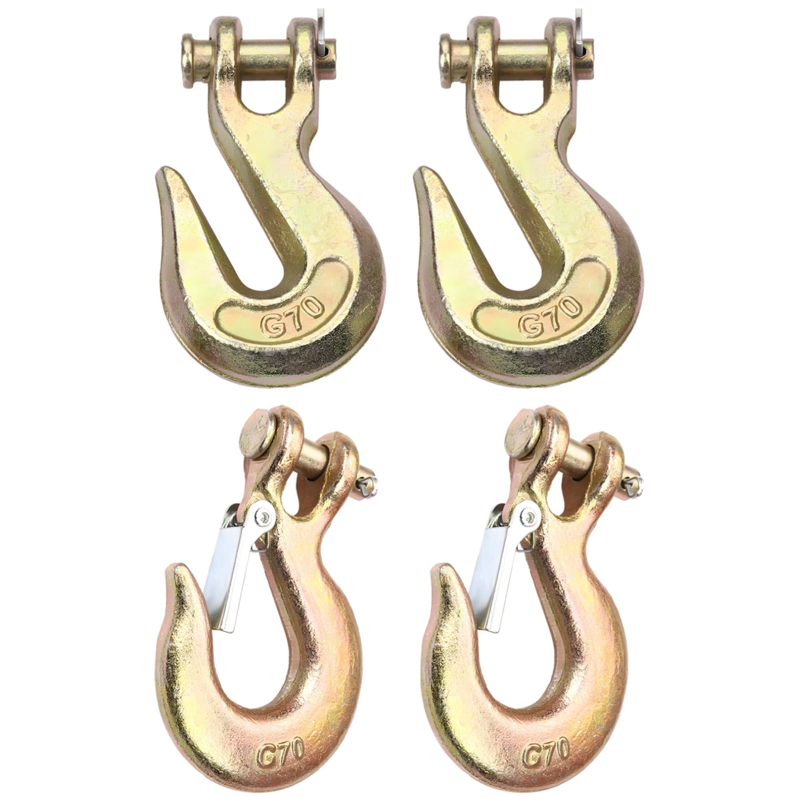 4 PCS Trailer Safety Chain Hooks, 3/8 in and 1/2 in G70 Forged Steel Heavy Duty Hooks, Self-Locking Clevis Hook for Truck, Trailer, Crane, Lifting