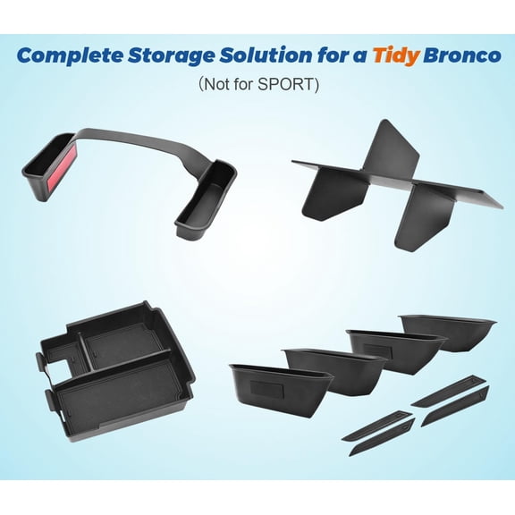 4 PCS Trunk Organizers for 2025 Ford Bronco 4 Doors Automatic Transmission ONLY with Center Console Organizer, Door Handle Storage, Gear Shift Organzier and Glove Box Organizer (Not for Sport&2Door)