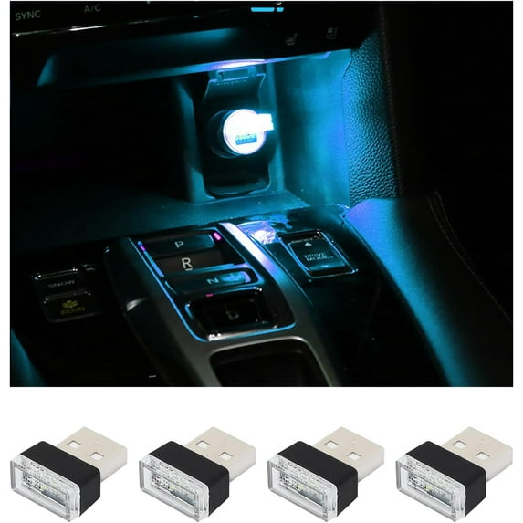 4 PCS USB LED Car Interior Atmosphere Lamp, Plug-in USB Decor Night Light, Portable Auto Ambient Lighting Kit, Universal Vehicle Interior Accessories for Most Cars (Ice Blue)