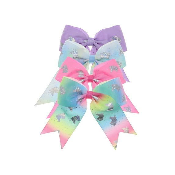 4 PCS Unicorn Big Hair Bows for Girls with Shiny Glitter