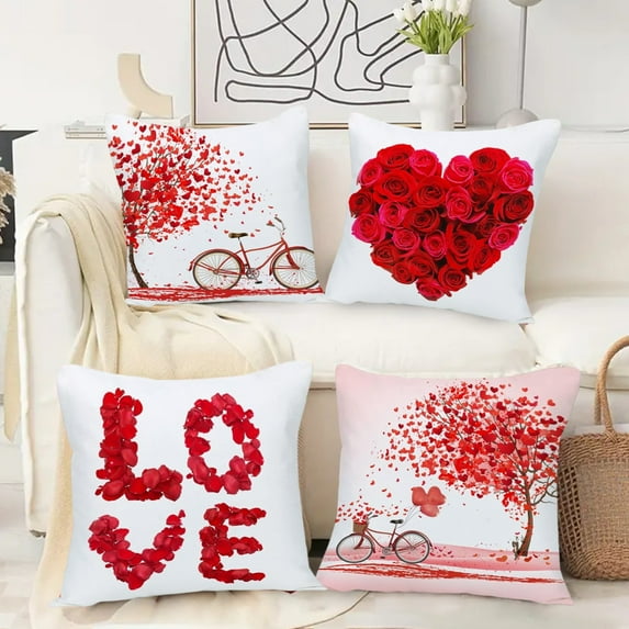 4 PCS Valentine's Day Pillow Covers,17.7 X 17.7inch Throw Pillow Covers,Spring Farmhouse Decor,Lover Holiday Decorative Pillowcases for Home Sofa Couch Cushion Decoration
