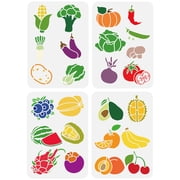 4 PCS Various Fruits and Vegetables Painting Stencil 8.3x11.7inch Reusable Farm Vegetable Fruits Template Pumpkin Tomato Chili Carrot Banana