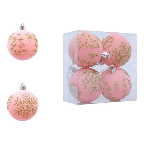 4 PCS Velvet Christmas Ball Ornaments 2.36 Inch, Flocked Xmas Tree Decorations with Glitter Sequins, Hanging Baubles for Holiday Party Wedding Home Decor in Pink