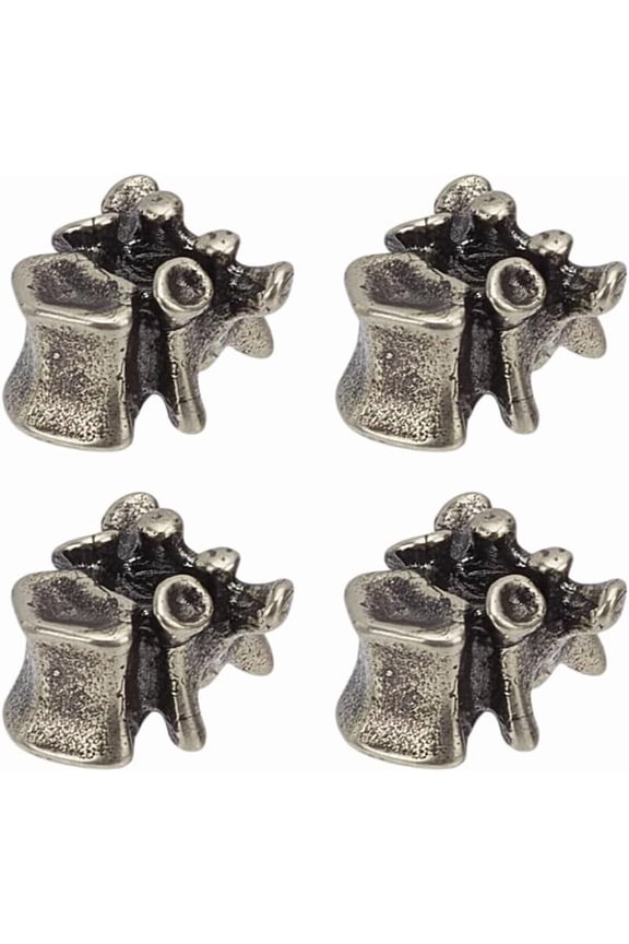 4 PCS Vertebrae Knife Lanyard Beads 12x19mm Paracord Beads EDC Brass Paracord Cord Beads Retro Brass Beads Keychain DIY Accessories Metal European Bead Large Hole Beads for DIY Paracord Silver