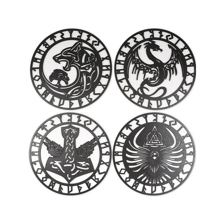 4 PCS Viking Decor Wall Art Rune Decor Viking Themed Gifts Hanging Art for  Your Room or Office