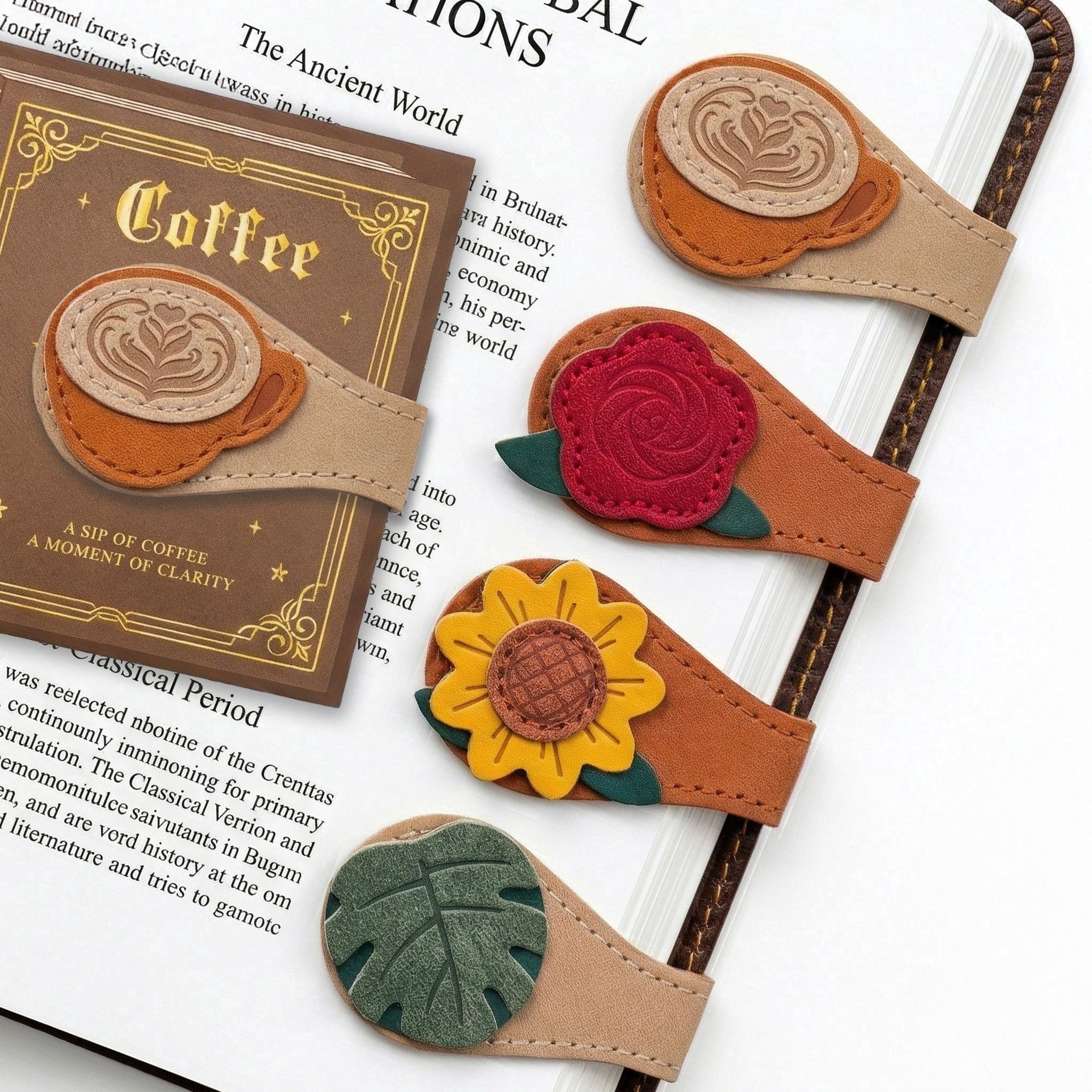 4 PCS, Vintage Magnetic Leather Bookmarks, Bookmark Page Markers Clips for Reading, Cute Book Marks for Reading Women Kids, Book Accessories for Book Lovers, St