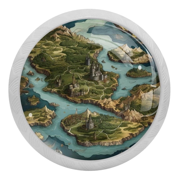 4 PCS Vintage Map Crystal Glass Round Cabinet Knob Drawer Pull Handle Glowing in The Dark for Kitchen, Cupboard, Dresser, Wardrobe, etc