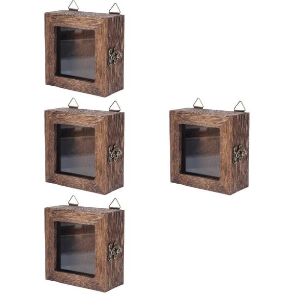 4 PCS Vintage Specimen Box Display Case Decorative Photo Frame Picture Frames Insect Holder Rock Wooden